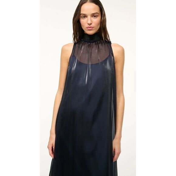 STAUD Dresses & Skirts - Staud Women's Midnight Black Sheer Overlay Sleeveless Albee Dress Large Elegant